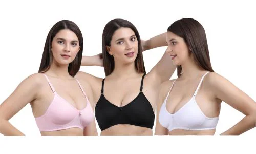 EVAARA White, Black, Pink Cotton Blend Women's Bra (40)B PACK OF 3