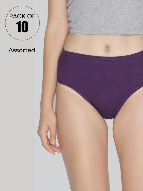 Buy Lyra Women's Cotton Assorted Solid Hipster Panty Pack Of 10 Online