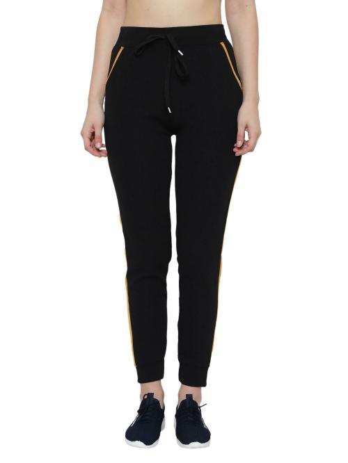 Kissero Dry Fit Solid Women's Solid Navy Blue Track Pant |women's Polyster Track Pants,Joggers, Gym, Active WearActive Wear, Yoga(Black and Mustard) (Size-XX-Large)