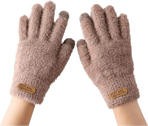 CREATURE Women's Winter Touchscreen Gloves Warm Fleece Furry Gloves Elastic Cuff Winter Gloves (KHAKI)