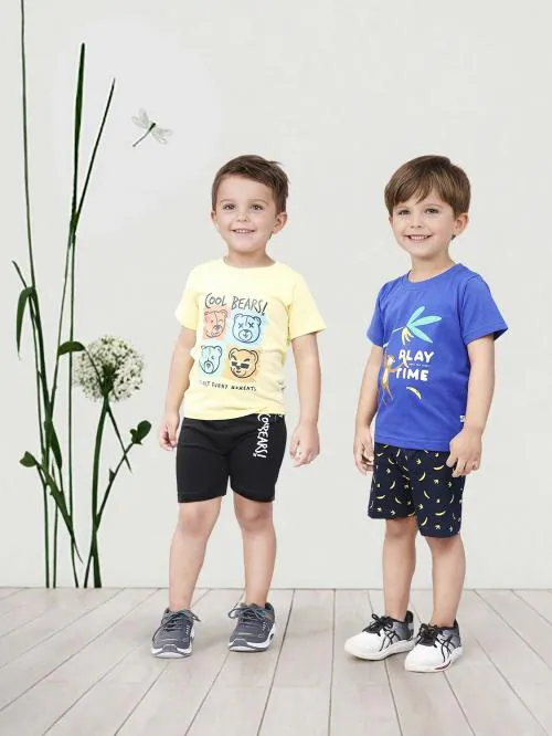 Toonyport Boys Pack Of 2 Cotton Printed Round Neck Half Sleeves Shirts with Shorts Sets