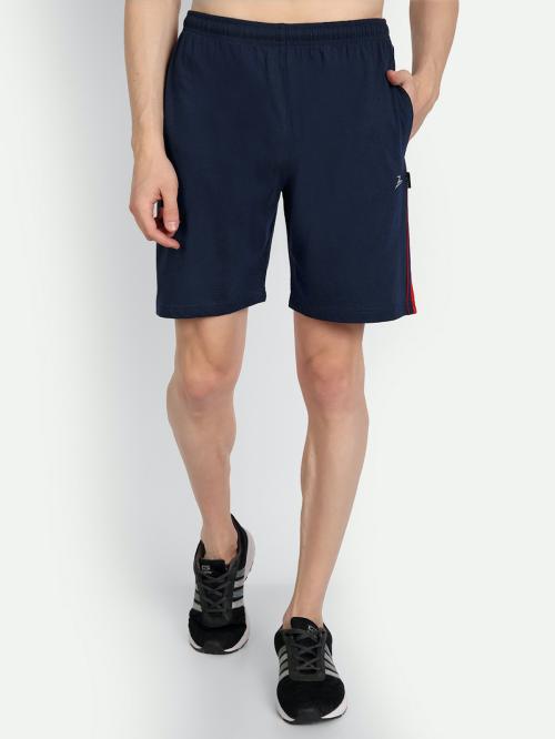 Zeffit Cotton Blend Side Stripe Regular Fit Shorts For Men - Navy