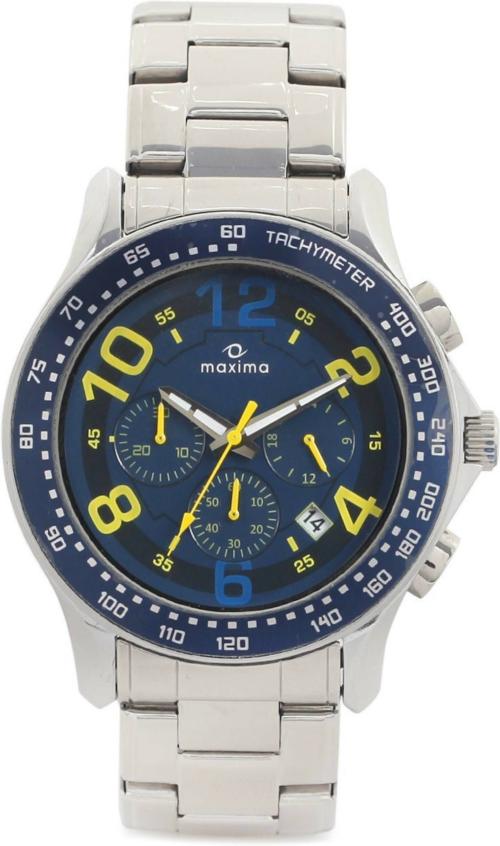 Maxima Analog Blue Dial Silver Strap Watch For Men (32540CMGI)