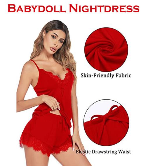 GALSMAKY Lingerie for Honeymoon | Baby Doll Night wear for Women Set | Short Transparent Nighty for Women | (Red)