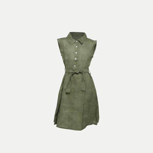 Rad Prix Teen Girls Olive Solid Shirt-dress with Waist-belt