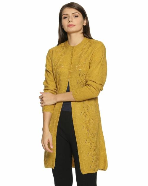 Clapton Women Gold Solid Acrylic Blend Pack Of 1 Cardigan