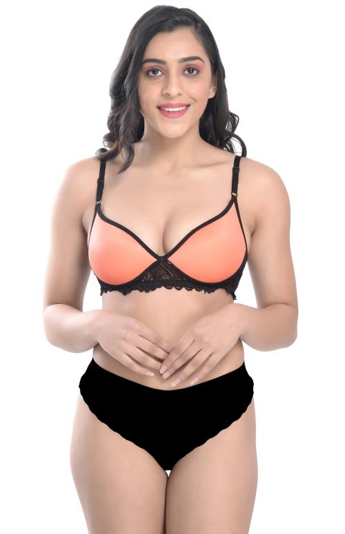 Women Cotton Bra Panty Set for Lingerie Set ( Pack of 1 ) ( Color : Orange )