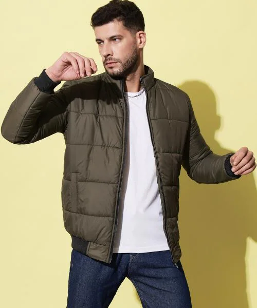 HELL BOUND Men Dark Green Solid Polyester Single Jacket