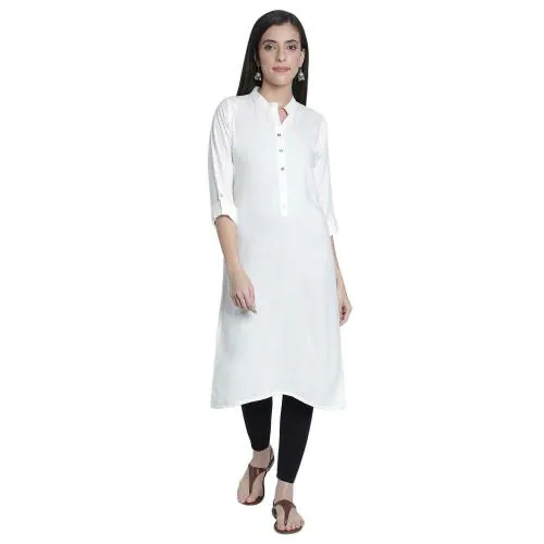 Fabclub Women Off White Rayon Solid Kurti (S)
