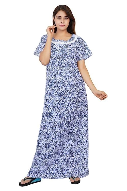 Buy DEEPSUNG(D. S) Women's Cotton NightyWhiteRedPrintedZebraBlue