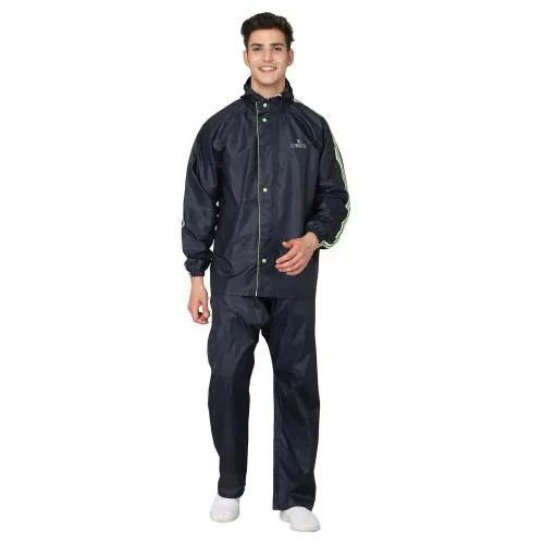 The Clownfish Blue Polyester Bruce Series Raincoat With Hood And Reflector Logo At Back For Night Travelling Top And Bottom. ()