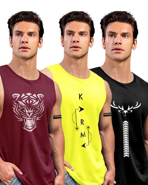 Ausk Maroon & Yellow Men's Vest Pack of 3