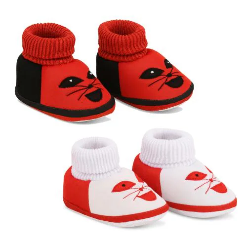 ADORED FASHION Newborn Baby Shoes Booties, Pack of 2 Baby Socks Shoes for 3-6 Months Baby Boys/Girls Color-Red & White
