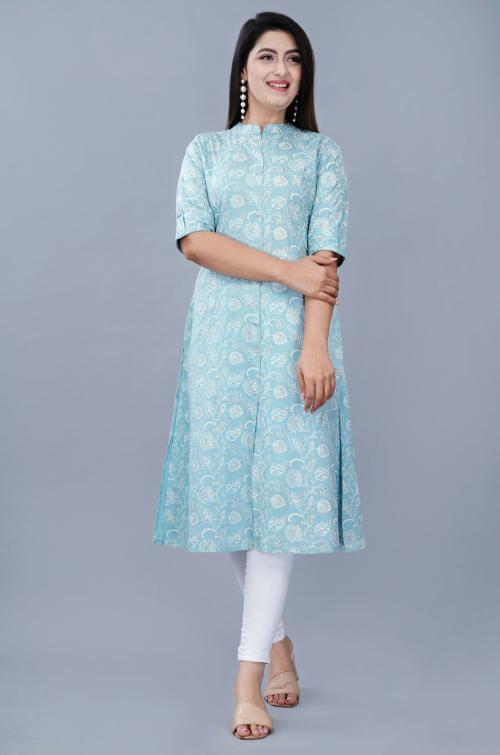 Mintmarie Women Wear Rayon Floral Print Calf Length Blue Straight Kurti-S