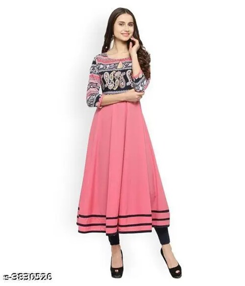 CHANDIGARH FASHION MALL Women's Printed Crepe Anarkali Kurti-48-Size-XXL-Colour-Multicolor