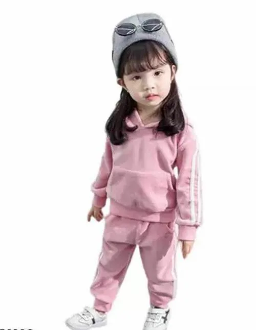 kids cuddles Velvet Baby Boys & Baby Girls Casual Track Suit Stylish & Regular Fit Track Suit (Pink)