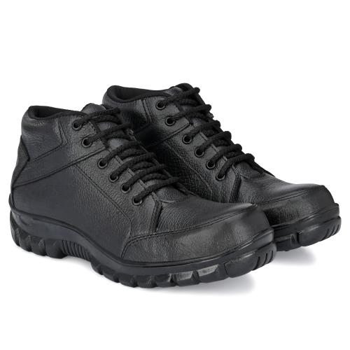 ALLSAFE Genuine Leather Steel Toe Safety Shoes For Men (Black)