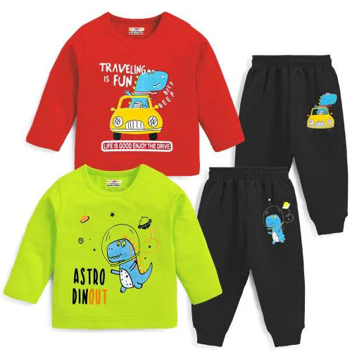 KUCHIPOO Baby Boy Regular Fit Cotton T-Shirts and Pyjamas Set (KUC-PSUT-106, Multi-Colored)