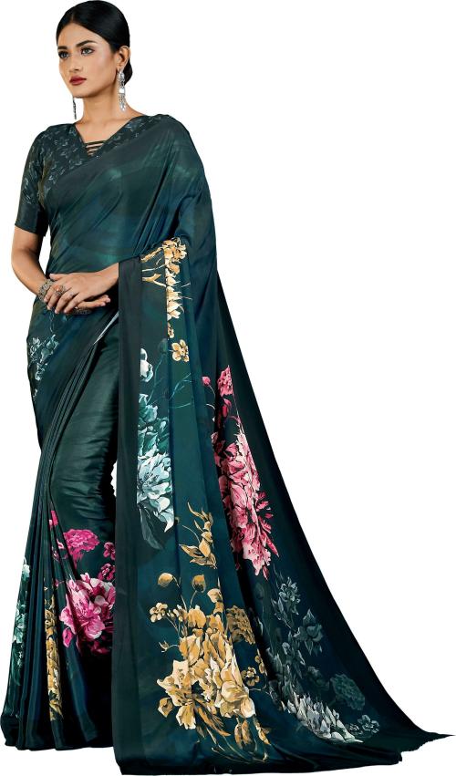 IT'S BANI Women Green Printed Crepe Regular Saree (Free Size)