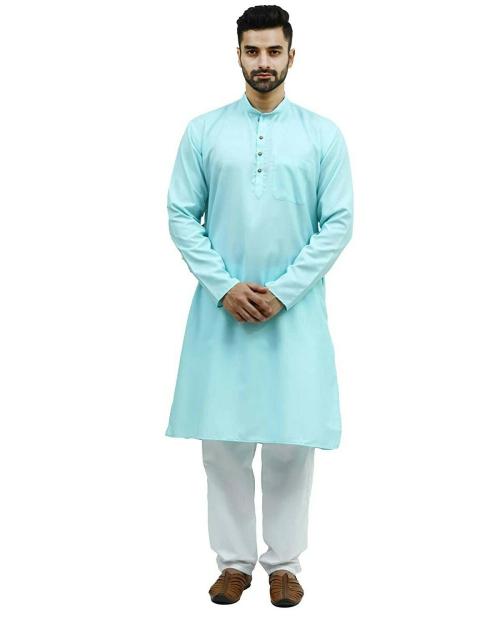 Bluesaanchi Men Light Blue Polyester Cotton Ethnic Kurta