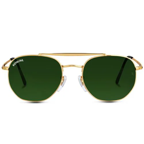 Malphite Green Glass and Gold Frame Round Sunglasses