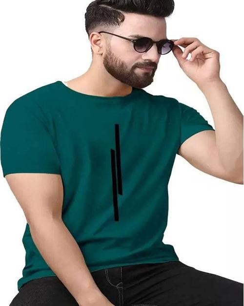 REVIZO Men 11 Line Typography Round Neck Polyester teal T-Shirt