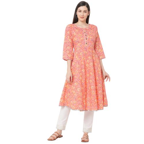 GIA Jaipuri Cotton Peach Floral Kurtis size - 3XL
