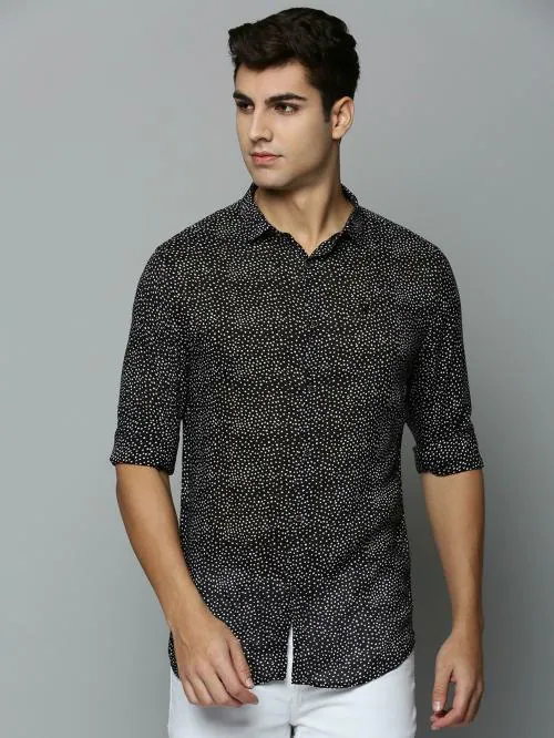 SHOW OFF Men's Black Printed Viscose Rayon Shirts