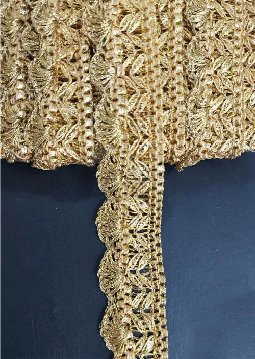 Mezin Gota Patti Zigzag Pankh Lace Ribbon Festival Bridal Dupatta Lehenga, Saree Border (Gold)