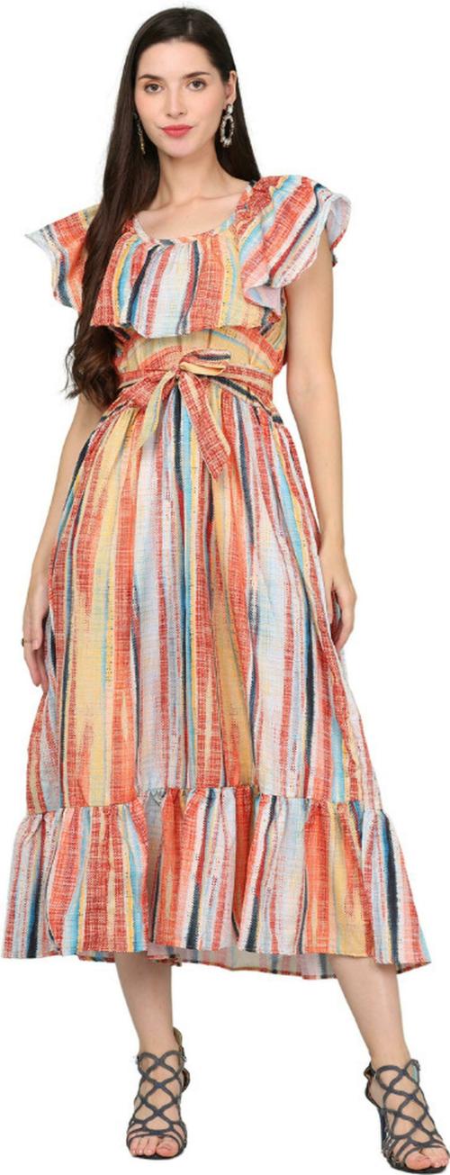 HSM HIGH Impero Women Multicolor Embroidered Cotton Blend Calf/Three Fourth Length Anarkali Gown