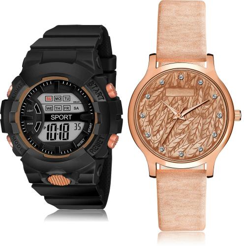 TIMENTER Treading Royal Digital Kids Watch And Girls Watch Black And Brown Colour Digital And Analog Plastic And Genuine Leather Belt 2 Watch Combo For Women And Girls - DG33-GM334