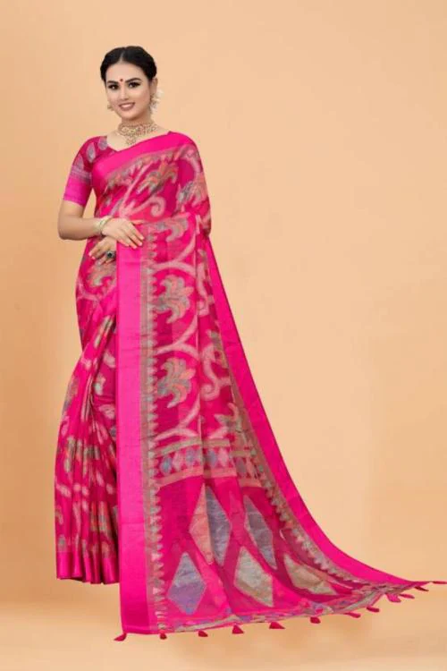 Silklane Women Maroon Printed Brasso Daily Wear Saree