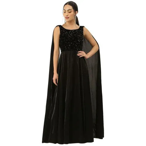 TRENDY DIVVA Women Black Embellished Velvet Gown Dress JioMart