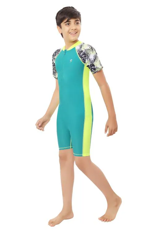 BOSKY SWIMWEAR Boy's Skinfit Spandex Multipurpose Wear for Swimming, Diving, Cycling - Half Sleeves Imported Lycra, 4-Way Stretch, Utility Style, Unisex Grey Swim Suit (12-14yrs)