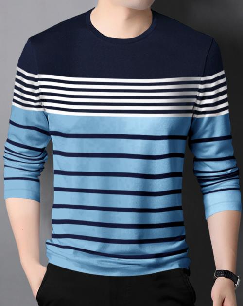EyeBogler Men's Striped ROUND Neck Full Sleeves T-Shirt