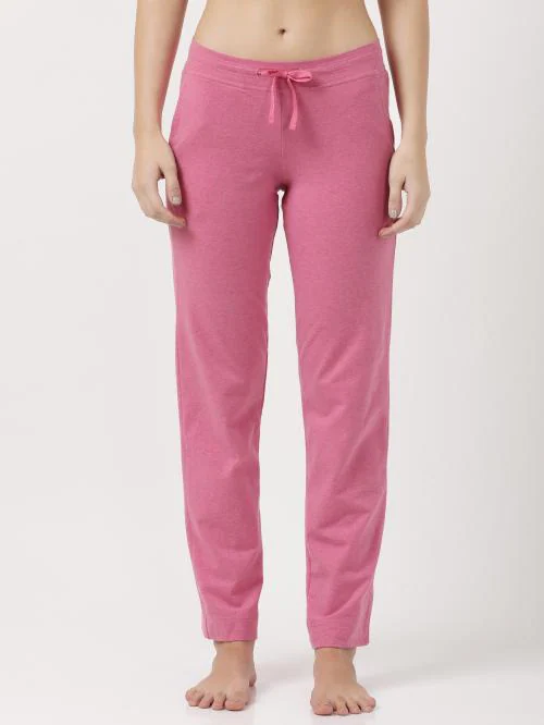 Jockey Style 1302 Women's Super Combed Cotton Elastane Stretch Relaxed Fit Trackpants With Side Pockets - Ibis Rose Melange