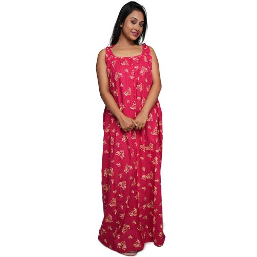 Sathvik Red Tropical Print Cotton Blend Nightdress