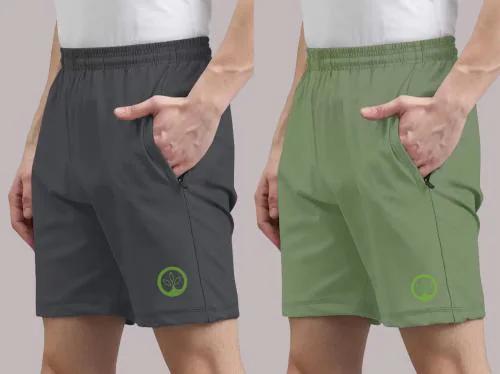 Shine N Show Men Dark Grey, Light Green Printed Lycra Blend Pack Of 2 Sports Shorts (Xl)