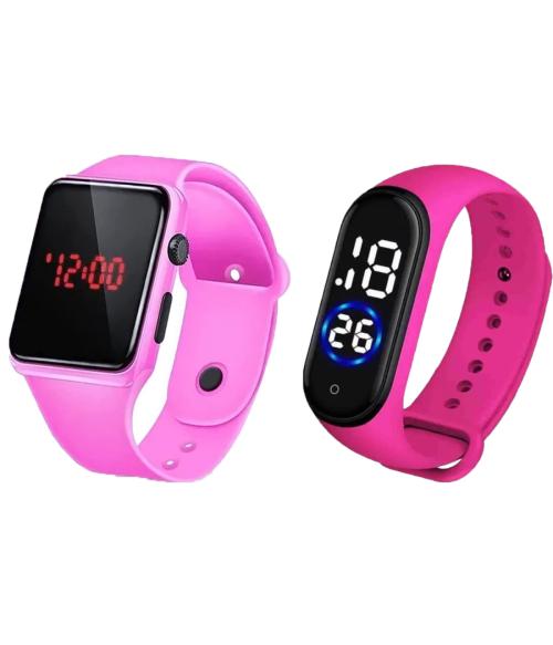 Goldenize fashion Kids Pink Digital Day and Date Touch Waterproof Digital Watch With Square LED Colourful Display For Kids, Boy and Girls Combo of 2