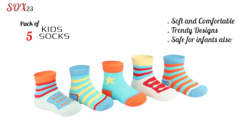 SOX 23: Soft & Breathable Baby Boy Socks in New Designs - Ultimate Comfort & Stylish Socks For Baby Boys-Multicolor- Pack of 5 (9-12 Months)