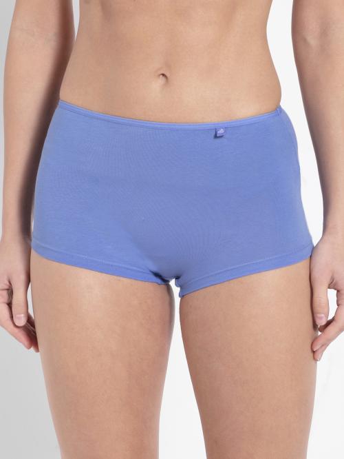 Jockey Style SS04 Women's High Coverage Super Combed Cotton Elastane Stretch Mid Waist Boy Shorts With Concealed Waistband and StayFresh Treatment - Iris Blue