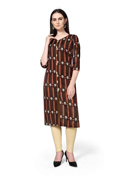 Pranjal Women Coffee Cotton, Linen Straight Kurta_Coffee Brown_XXL