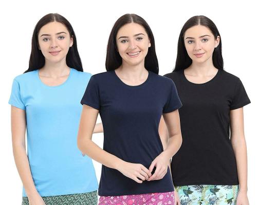 Alphabet Women Black, Boney Blue and Navy Blazer Cotton pack of 3 T-Shirts, S