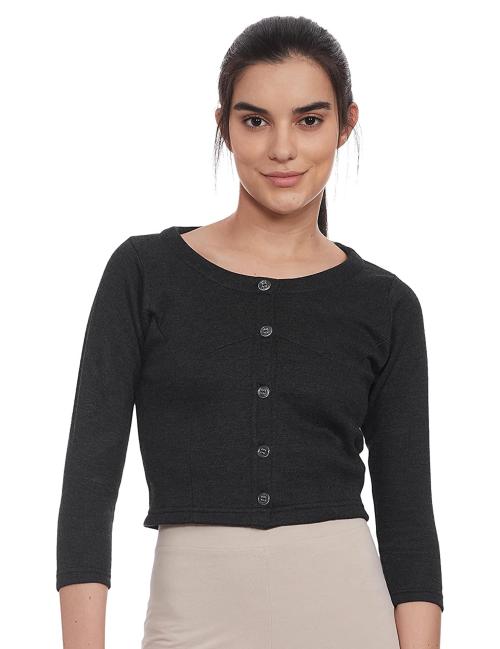 Rupa Thermocot Women Black Solid Viscose Blend Thermal Tops