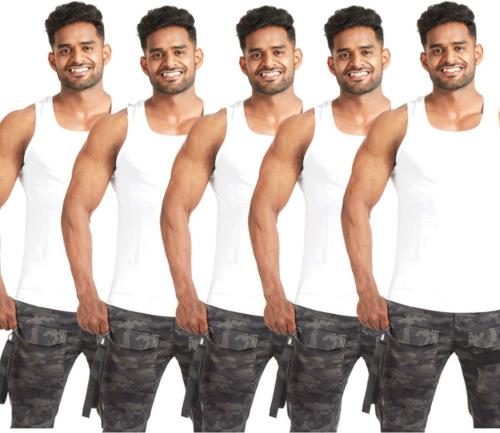 Crepeon Men White Solid Vest (Pack of 5) ( XXL)