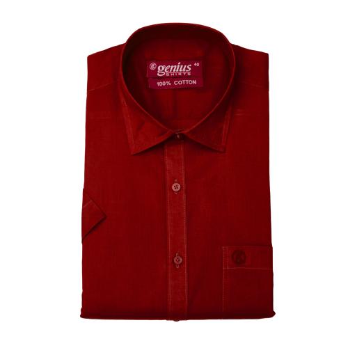 Genius Shirts 100% Cotton Solid Formal Half Sleeve Shirt for Men (38, Rust)