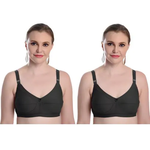 Buy Camaleon Zuli 38C Cotton C Cup Non-Padded Full coverage Back Closure  Wirefree Adjustable Strap with Floral Design Regular Women Bra Combo pack 2  (Black) Online at Best Prices in India 