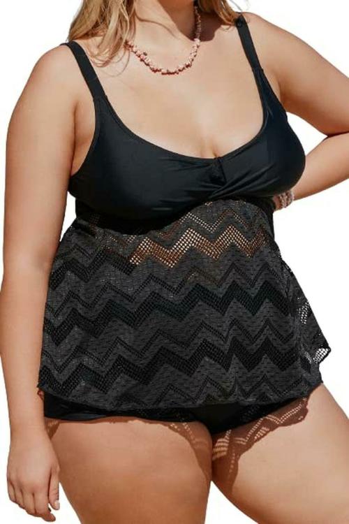 Plus Curvves Black Ruffled Sleeveless V Neck Plus Size Swimsuit - 9XL Size