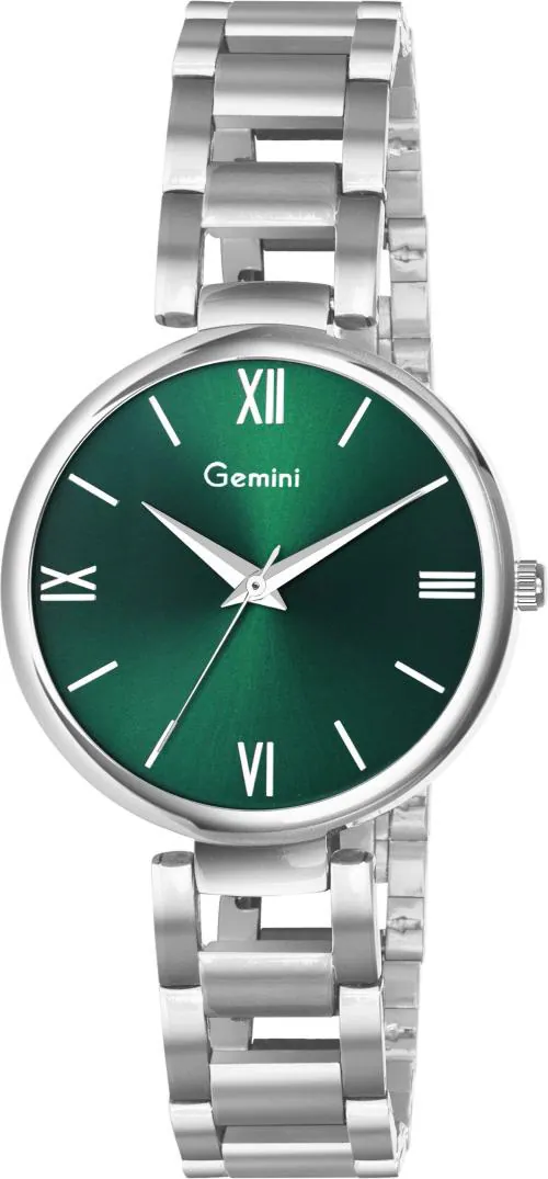 Gemini Analog Green Dial Silver Strap Watch For Women