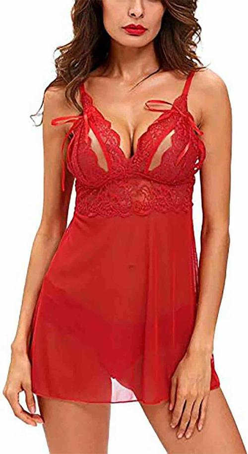 ZXS STYLE Women Net Babydoll Nighty